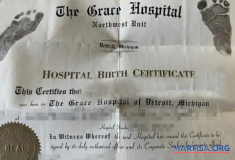 Downloadable United States the Grace hospital of Michigan birth certificate example